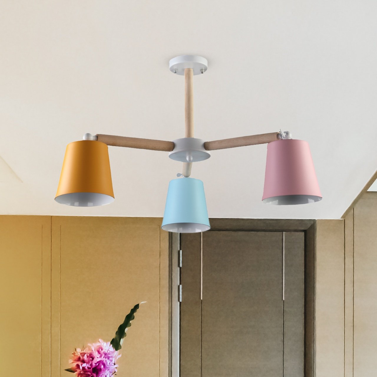 3 Of Cup Ceiling lamp With Wood